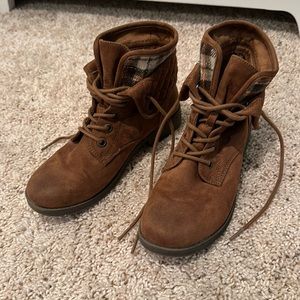 Brown and plaid boots